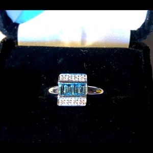 Genuine Blue Topaz & Diamond WG Ring